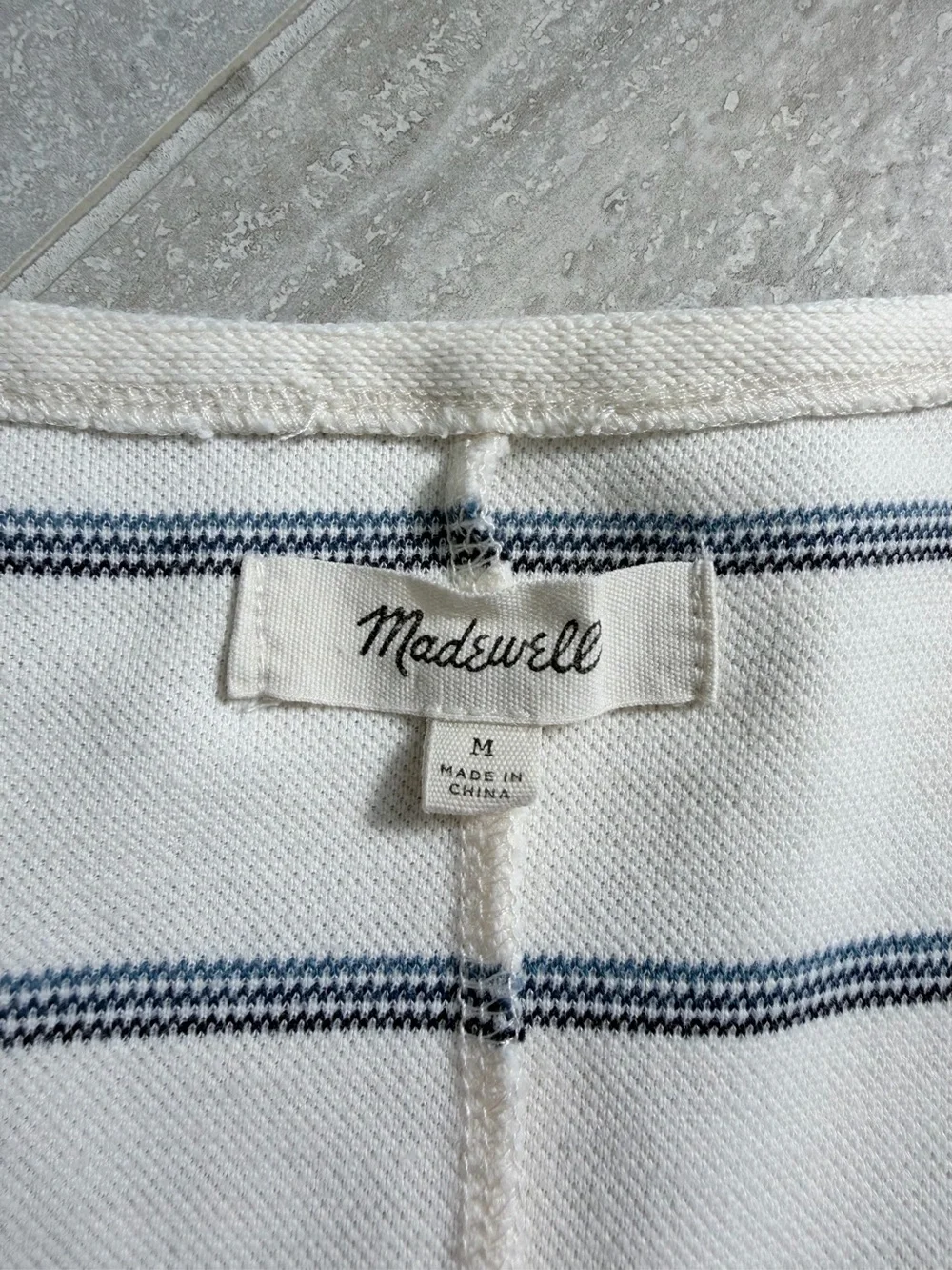 Madewell Womens M Striped Shift Dress Navy Ivory V Neck Sleeveless Coastal